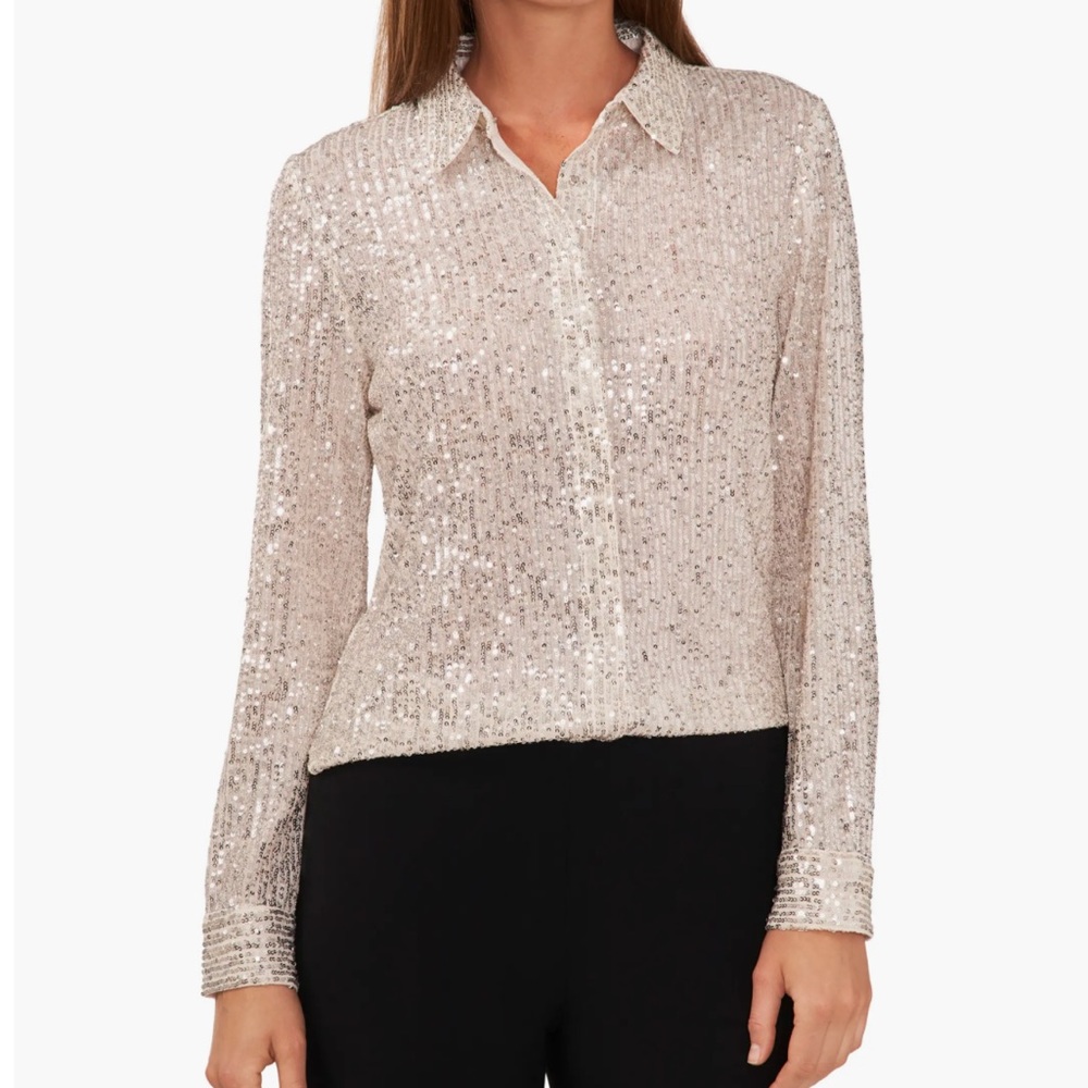 Halogen Sequin Embellished Women's Snap Button down Top